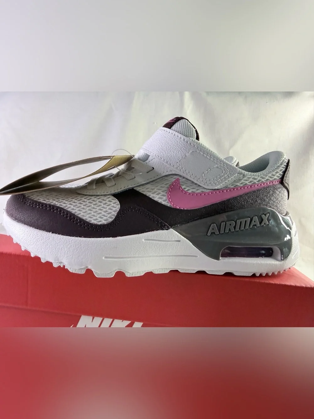 2.5 Youth Nike Kids Air Max White, Brown & Playful Pink Sneakers